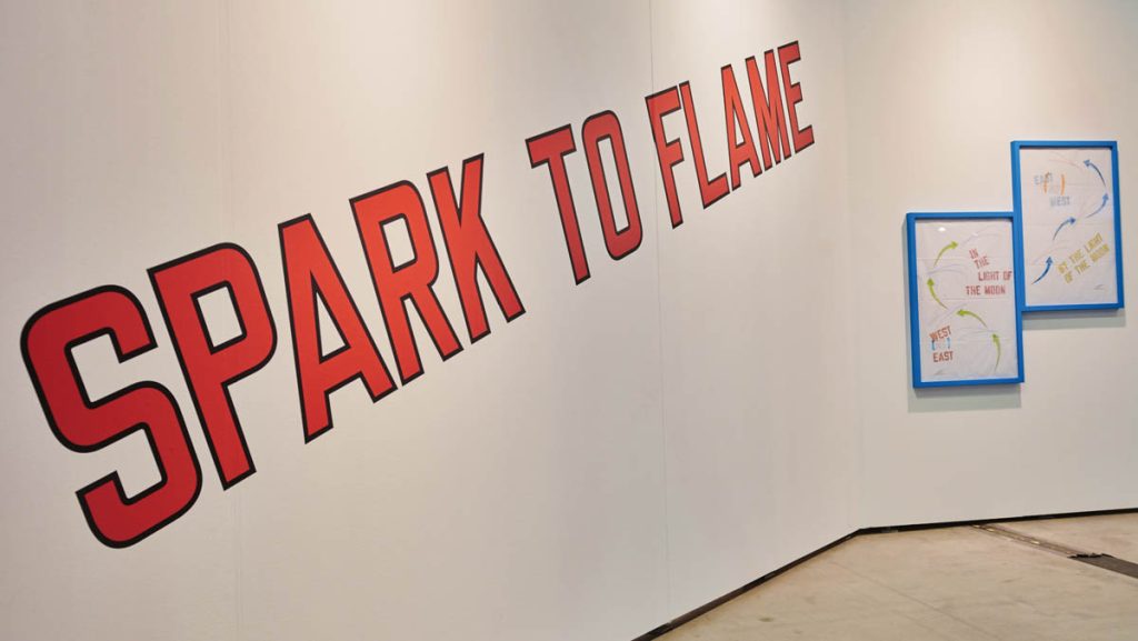 Lawrence Weiner, presented by Galerie Hubert Winter at Spark Art Fair, Vienna 2021. Ph: Kurt Prinz/SPARK Art Fair Vienna.