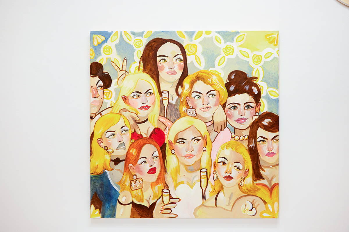 Spencer Chalk-Levy, All the awful Girls i went to High School with, 2017, Acryl auf Leinwand, 120 x 120cm