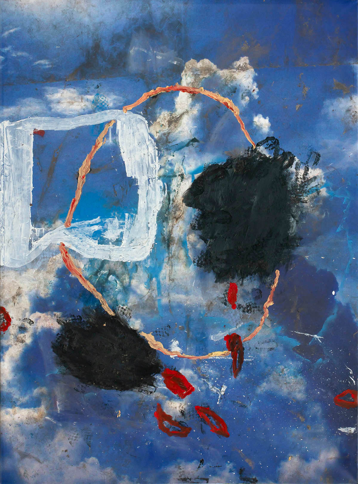 DANIEL SPIVAKOV, Untitled, 2020. Oil, enamel, spray paint, varnish on print on vinyl 310 x 230 cm
