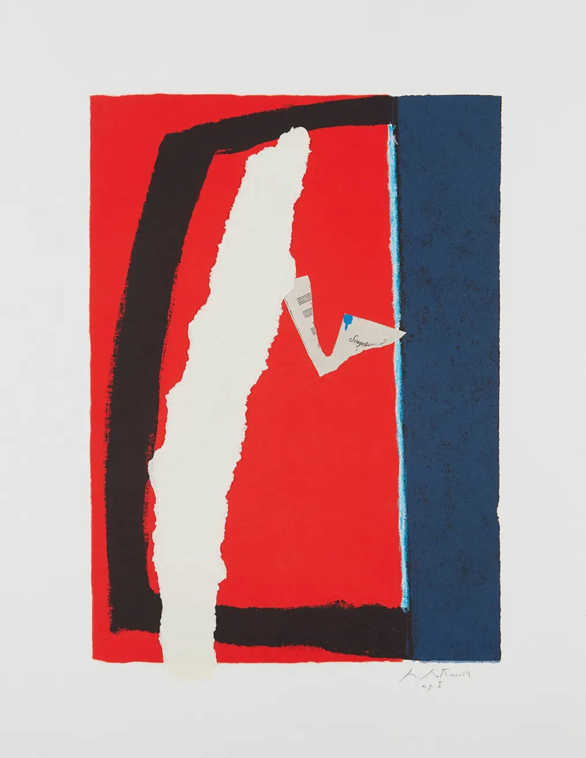 Robert Motherwell, Game of Chance, 1987. Aquatint, lithograph, and collage on paper, edition of 100, 88.3 x 69.9 cms (34 3/4 x 27 1/2 ins.).