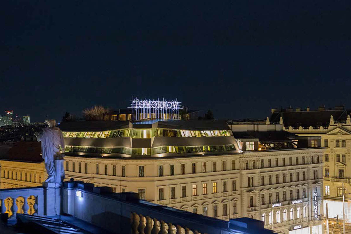 Tomorrow 2016, Light installation, animated LEDs, 14 × 4.5 × 0.4 m