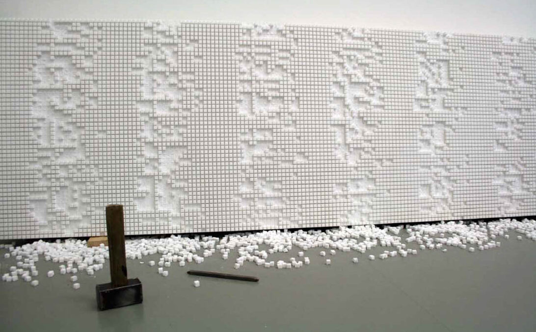 long time recording, Since 2008 (ongoing), white marble, each 184 × 57 × 3 cm