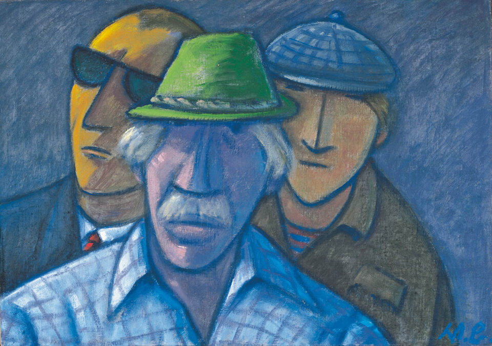 Werner Berg, Kegler am Wiesenmarkt, 1977, oil on canvas, 63 x 89 cm